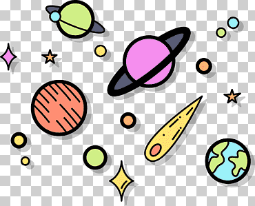 Planetas e ilustración de estrellas, espacio exterior euclidiano, espacio., texto, feliz cumpleaños vector imágenes, dibujos animados png