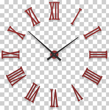 Reloj analógico rojo y negro, calcomanía de la pared del reloj números romanos, reloj, ángulo, mueble, reloj digital png