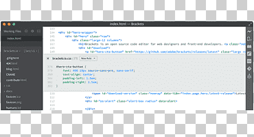 برنامج الكمبيوتر محرر كود المصدر Brackets Text editor ، شبكة الويب العالمية, نص, كمبيوتر, برنامج كمبيوتر png