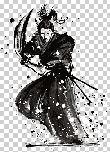 Pintura de samurai negro, casa en vivo mods samurai aikido artes marciales dibujo, tinta samurai japonesa, tinta, pelo negro, comida japonesa png