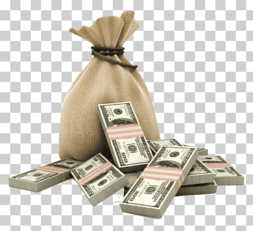 paquete de u.s. Ilustración de billetes en dólares, bolsa de dinero, moneda, préstamo de moneda, monedero en efectivo, ahorro, banco, dólar de los Estados Unidos png