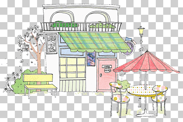 Café café ilustración, colorida cafetería de plomo, salpicadura de color, mueble, texto png