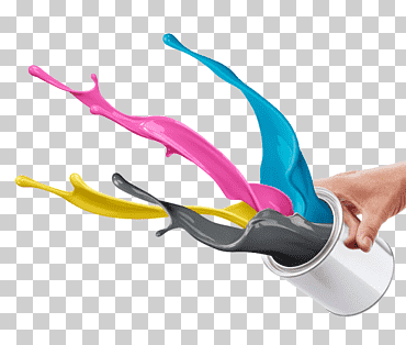 Cuatro pinturas de colores surtidos de latas grises, modelo de color cmyk, impresión en color, diverso, tinta, salpicadura de color png