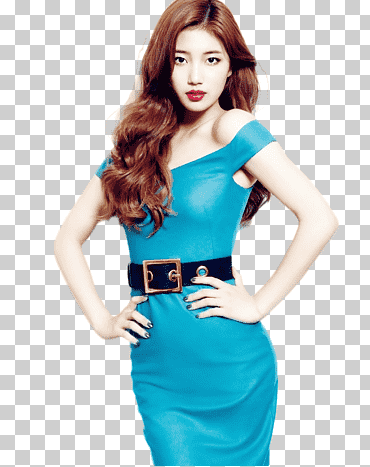 mujer con un vestido azul fuera del hombro sosteniendo su cintura, suiza corea del sur extraña un escritorio k-pop, señorita, famosos, azul eléctrico, modelo png