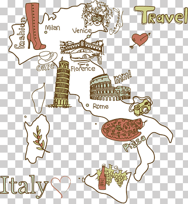 Mapa de viajes de Italia, viajes de Italia, mapa de viajes de Italia, texto, flor, material png