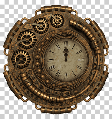 Reloj analógico de temática steampunk gris y marrón que se muestra a las 12:00, ilustración steamabunk pixabay, reloj antiguo, Inglés, accesorio de reloj, retro png