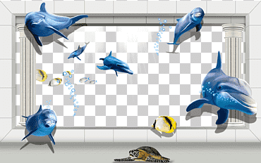 Ilustración de delfines y peces, mural 3d., televisión, mamífero marino, habitación png