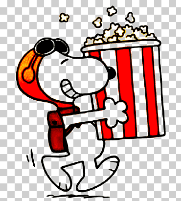 snoopy illustration, snoopy popcorn cartoon tics de comics, snoopy, comida, texto, personaje de ficción png