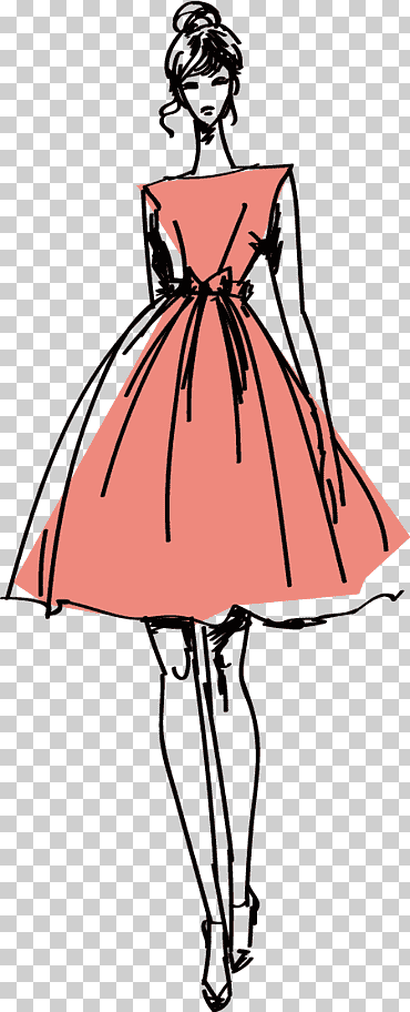mujer en vestido de melocotón ilustración, modelo de moda ropa ilustración, modelo pintado a mano, pintura de acuarela, famosos, blanco png