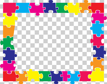 Ilustración de borde de pieza de rompecabezas multicolor, rompecabezas de papel, marco naranja, frontera, diverso, texto png