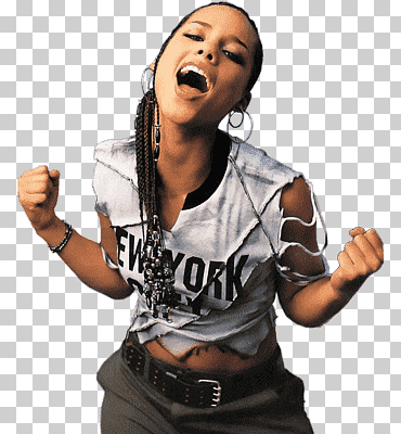 mujer con top blanco y negro estampado new york, alicia keys new york, estrellas de la música, Alicia Keys, mujer png