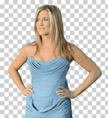 mujer vestida con una correa azul de espagueti, vestido azul jennifer aniston, en el cine, Jennifer Aniston, mujer png