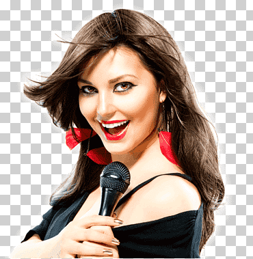 micrófono cantante cantante mujer, micrófono, electrónica, micrófono, pelo negro png