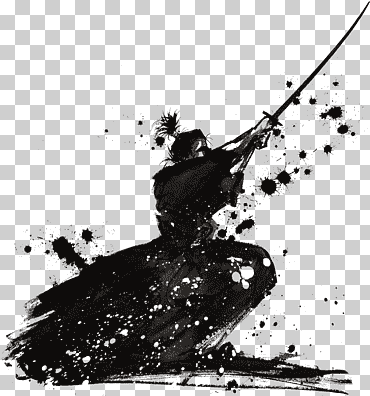 hombre empuñando katana 3d ilustración digital, icono de samurai, samurai, fondo de pantalla de la computadora, monocromo, ilustración de moda png