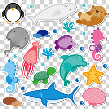 Ilustración submarina de animales surtidos, colección de animales marinos., mamífero marino, Oceano, dibujos animados png
