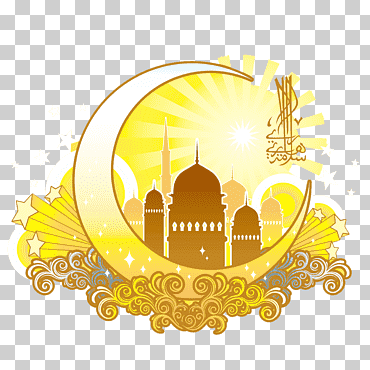 eid al-fitr eid mubarak ramadan tarjeta de felicitación musulmanes, luna amarilla en forma de diseños religiosos islámicos, ilustración de luna creciente amarilla, deseo, decorativo, formas png