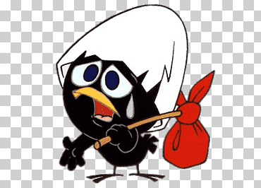 Pájaro blanco y negro con bastón rojo con ilustración animada de bolsa, calimero triste., en el cine, dibujos animados, calimero png