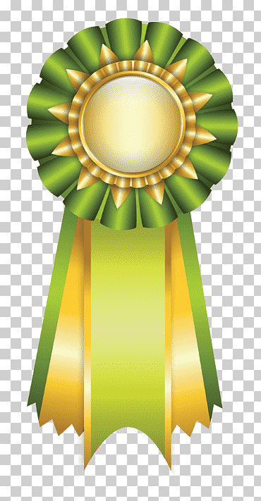 Ilustración de cinta verde y amarilla, cinta de roseta, cinta de roseta verde, medalla, girasol, oro png