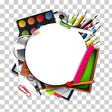 Ilustración de kit de arte en colores surtidos, clase de escuela católica de estudiantes de corazón sagrado, útiles escolares, suministros, niño, lápiz png