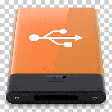 Dispositivo inalámbrico rectangular de color naranja y negro, dispositivo electrónico, dispositivo multimedia, accesorio electrónico, naranja usb w, electrónica, artilugio, dispositivo electronico png