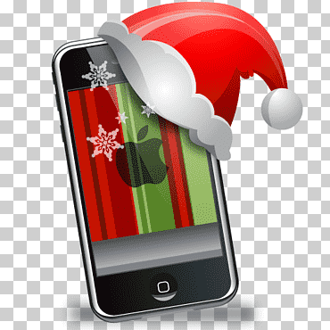 iPhone negro con gorro de santa, telefonía de gadget de red celular, iphone, artilugio, electrónica, Año nuevo png