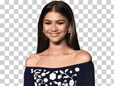 Mujer sonriente vestida con un top floral con hombros descubiertos, hombros zendaya., en el cine, Zendaya Coleman, sonriente png