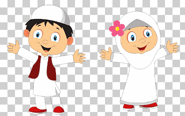 Ilustración de niño y niña, musulmán islam niño, islami, mano, niño, dibujos animados png