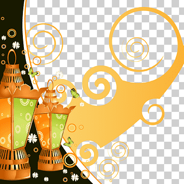 Ilustración Corán Ramadán Eid Al-Fitr, patrones de viento y hermosa lámpara decorativa, ilustración de dos linternas naranja y verde, comida, texto, naranja png