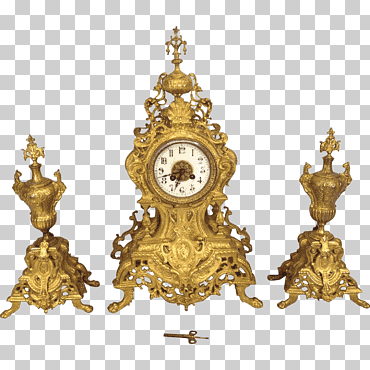 Mantel Reloj porcelana antigua rococó, columna., oro, material, metal png