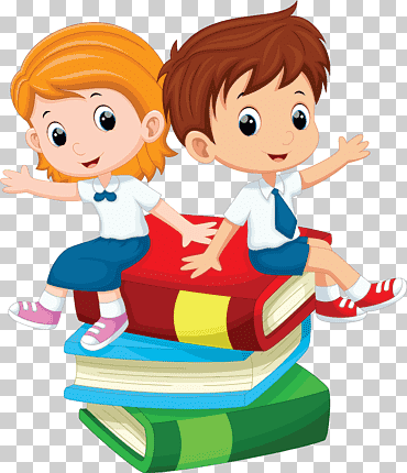 niño y niña sentados en la pila de libros, ilustración, estudiante de dibujos animados, estudiante, juego, niño, gente png