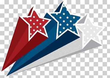 Estrellas de 5 puntas rojas, azules y blancas, bandera del día de la independencia de los Estados Unidos, decoración de estrellas de Estados Unidos, triángulo, globo, día de la Independencia png