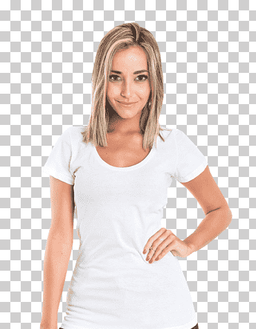 mujer vestida con camisa de manga larga con cuello redondo, modelo de ropa blanca camiseta, mulher, camiseta, blanco, Moda png