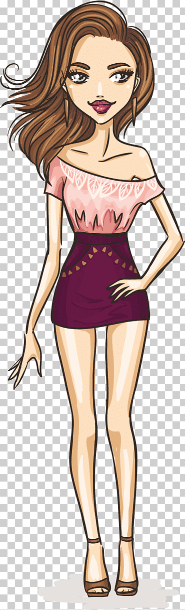 moda dibujo niña mujer, cabello largo belleza, pelo negro, mano, gente png
