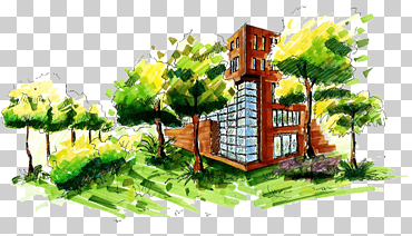 Rincón pintado a mano del campus., acuarela, estudiantes universitarios, colegio png