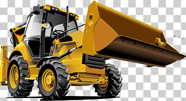 Ilustración amarilla del cargador frontal, equipo pesado de la retroexcavadora del tractor de la niveladora, material de las niveladoras, material png, coche, feliz cumpleaños vector imágenes png