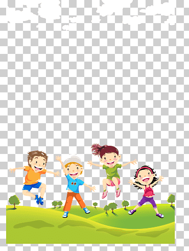 Ilustración infantil, niños en el césped, Ilustración infantil animada, ropa de ninos, texto, gente png