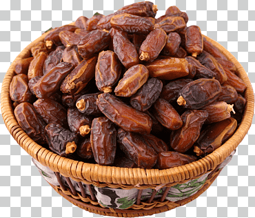pasas encima de canasta de mimbre marrón, palmera datilera, fechas, comida, fruta seca, receta png