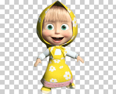 masha art, masha vistiendo un vestido amarillo, en el cine, dibujos animados, Masha y el oso png