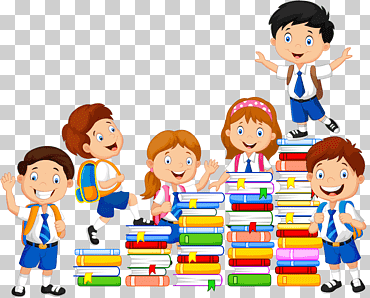 Seis niños con ilustración de libros, libro, escolares., niño, leyendo, niñito png