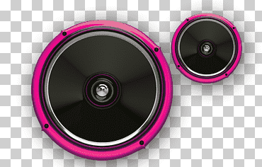 dos bocinas redondas en negro y rosa, bocinas para computadora, bocina para altavoz, subwoofer, bocina, púrpura, electrónica, lente de la cámara png