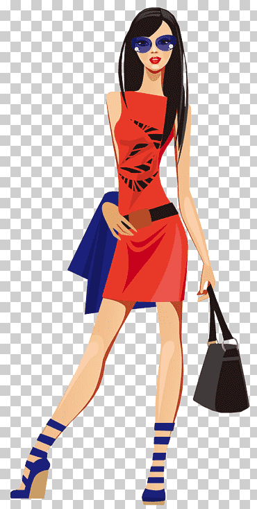 moda mujer, chica de compras s, pelo negro, superhéroe, ilustración de moda png