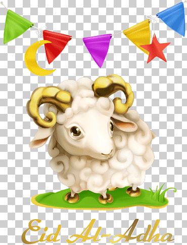 Ilustración de ovejas color beige, vacaciones de eid mubarak eid al-adha eid al-fitr musulmanes, banderas de triángulos y ovejas, comida, oveja, invitación de boda png