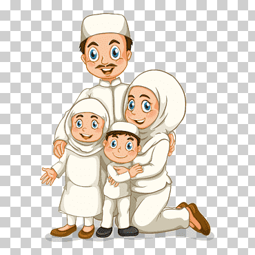 Ilustración de familia stock, ilustración de figuras de familia musulmana, foto de familia de hombre, mujer, niña y niño, niño, mano, fotografía png
