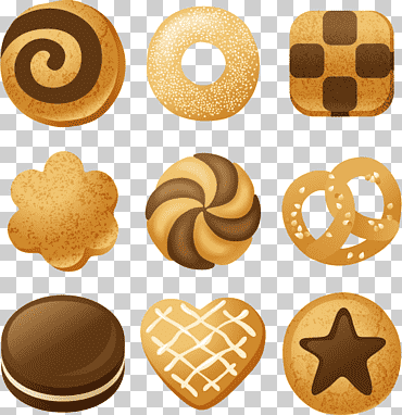 Ilustración digital de pastelería surtida, galleta de galleta con chispas de chocolate donut, galletas, comida, horneando, corazón png
