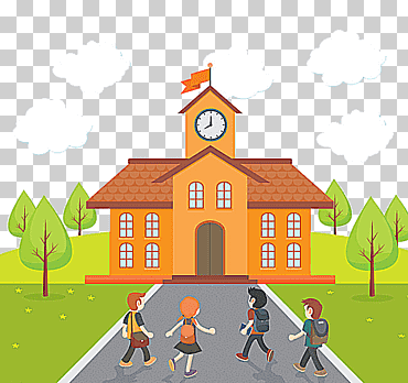 edificio de la escuela marrón, escuela estudiante ilustración de dibujos animados, escuela, niño, edificio, Suministros escolares png