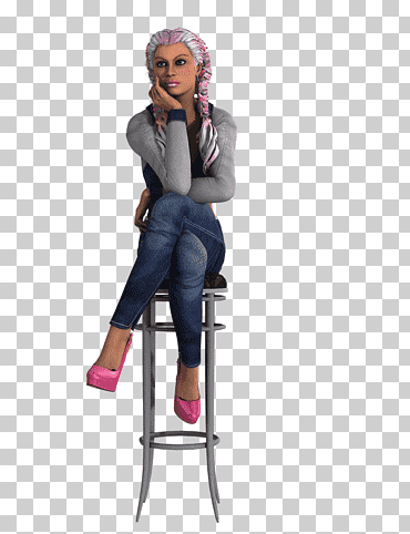mujer sentada en un taburete de bar gris, mujer rosa trenzas piernas cruzadas, gente, mujer, sentado png