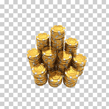 Lote de monedas redondas de color dorado, fichas de casino, juego, marco dorado, oro png