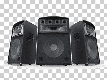 Electrónica de audio de alta fidelidad de tres altavoces de PA grises, amplificador de potencia de audio, altavoz negro, electrónica, pelo negro, blanco negro png