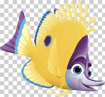 Ilustración de pez marrón y púrpura, marlin tad mr. ray gurgle pez mariposa de pico largo amarillo, nemo, diverso, pixar, pluma png
