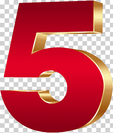 Red 5, gráficos 3d por computadora, 3d número cinco oro rojo, Gráficos 3d por computadora, texto, oro png